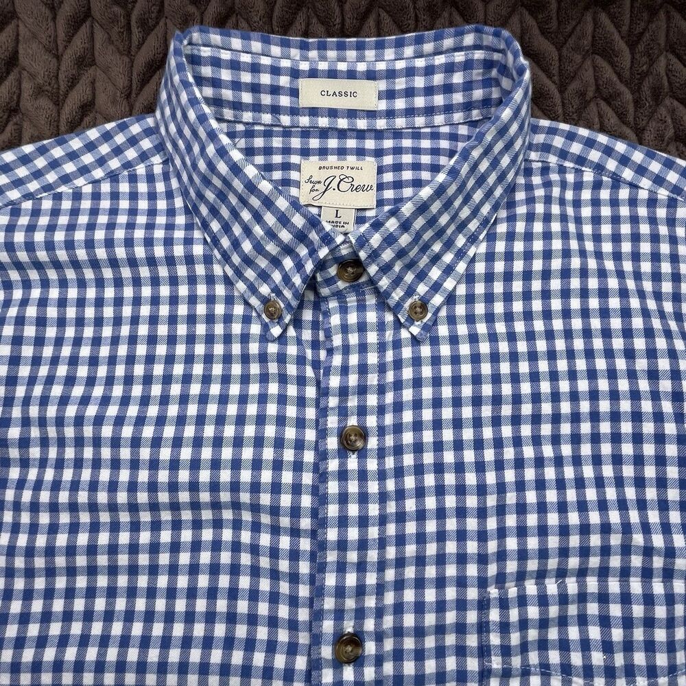 J Crew Brushed Twill Oxford Shirt Mens L Blue Cotton Pocket Long Sleeve OCBD